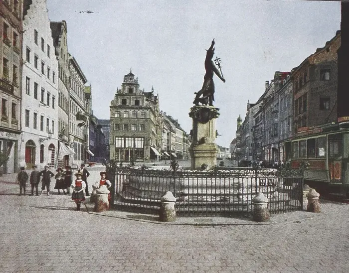 Framed Print : Historic photo of the Mercury Fountain in Augsburg