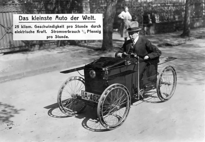 Framed Print : Historic photo, smallest car in the world