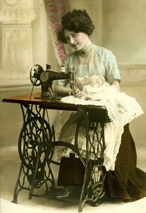 Framed Print : Historic photo, woman with sewing machine Framed Print : Historic photo, woman with sewing machine