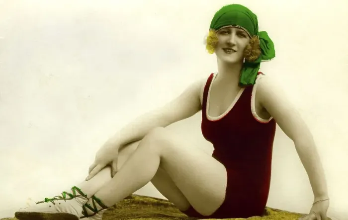 Framed Print : Historic photograph, bathing suit fashion