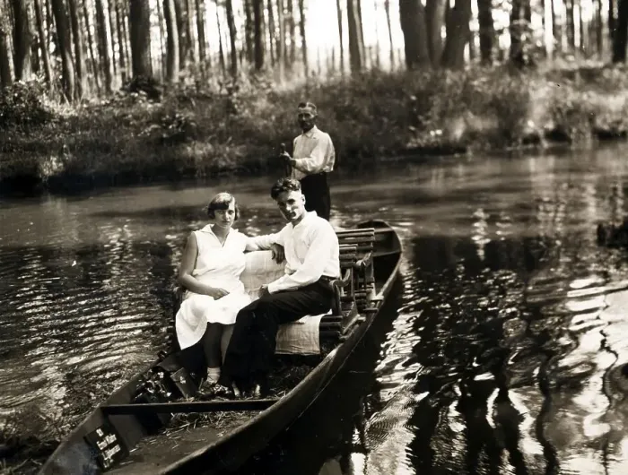 Framed Print : Historic photograph, boat trip in the Spreewald Forest