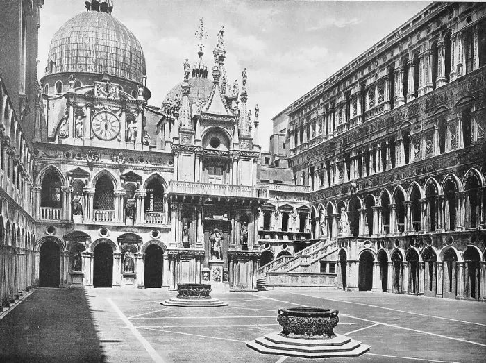 Framed Print : Historic photograph (ca 1880) of the courtyard of the Doge's Palace
