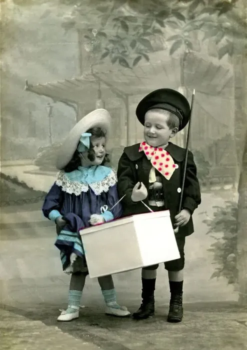 Framed Print : Historic photograph, two children, around 1915