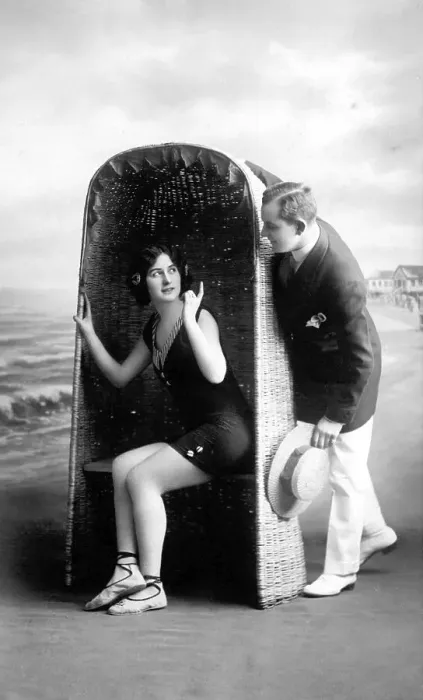 Framed Print : Historic photograph, flirt in a beach chair Framed Print : Historic photograph, flirt in a beach chair