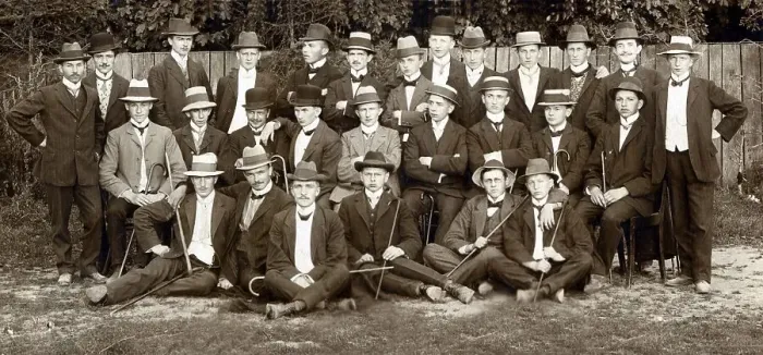 Framed Print : Historic photograph, group of men wearing hats