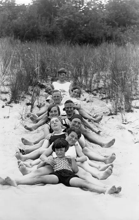 Framed Print : Historic photograph, group of people on the beach