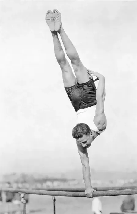Framed Print : Historic photograph, gymnast on parallel bars Framed Print : Historic photograph, gymnast on parallel bars