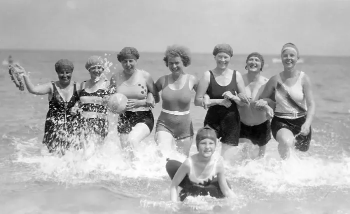 Framed Print : Historic photograph, happy group of swimmers Framed Print : Historic photograph, happy group of swimmers