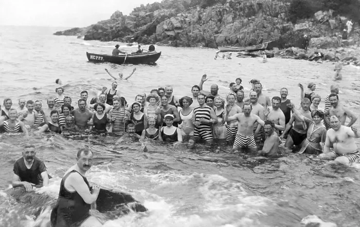 Framed Print : Historic photograph, happy group of swimmers Framed Print : Historic photograph, happy group of swimmers