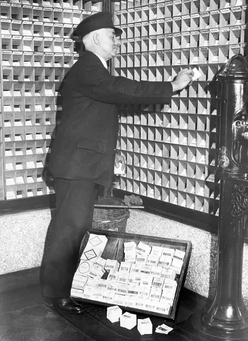 Framed Print : Historic photograph, man delivering mail