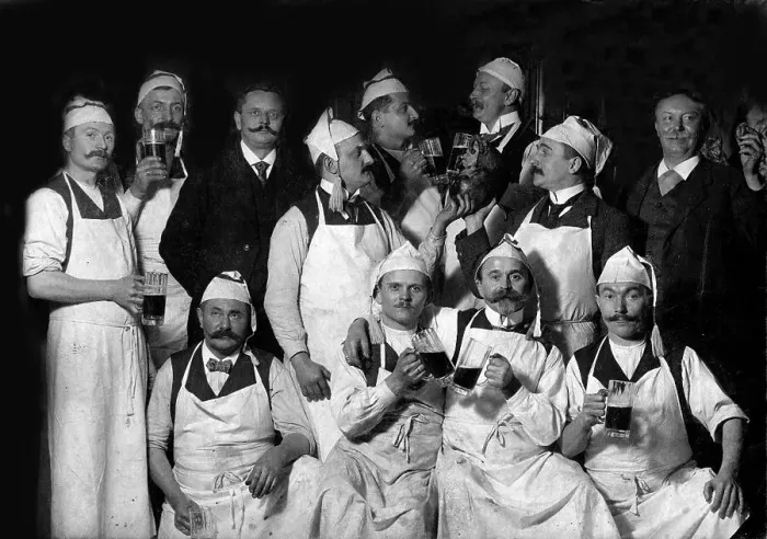 Framed Print : Historic photograph, men in work clothes with beer Framed Print : Historic photograph, men in work clothes with beer
