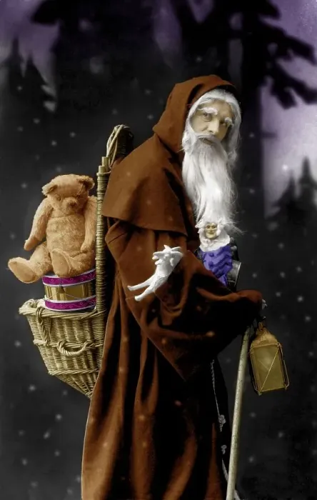 Framed Print : Historic photograph, Santa Claus with a teddy