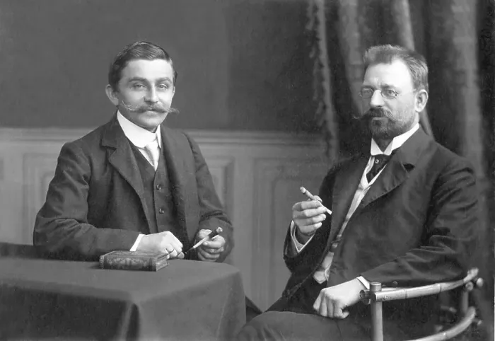 Framed Print : Historic photograph, two smokers, around 1919