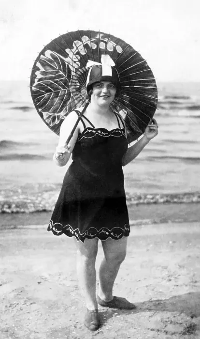 Framed Print : Historic photograph, woman in a bathing suit
