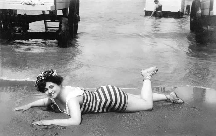 Framed Print : Historic photograph, woman in a bathing suit Framed Print : Historic photograph, woman in a bathing suit