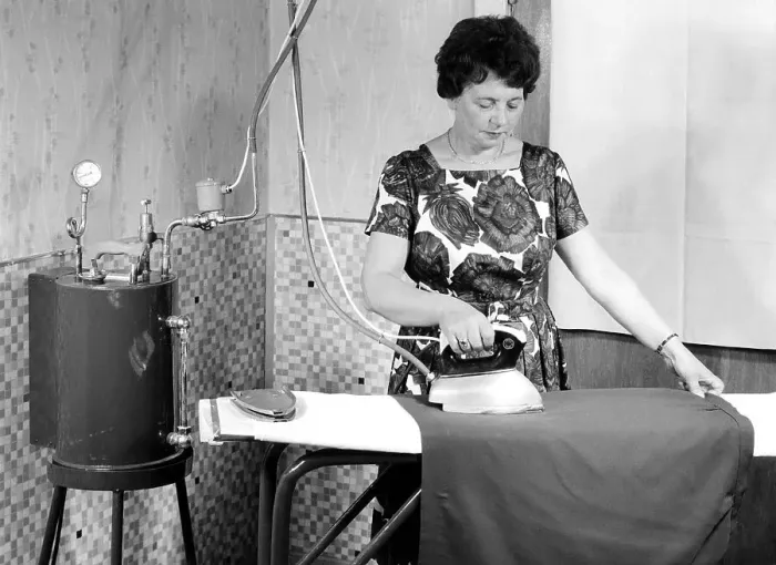 Framed Print : Historic photograph, woman ironing, around 1955 Framed Print : Historic photograph, woman ironing, around 1955