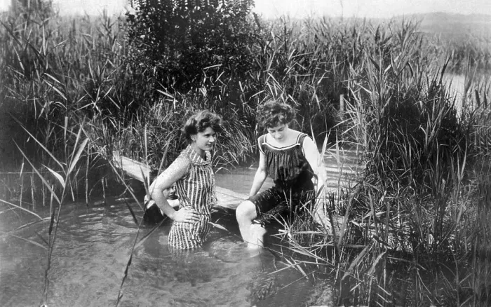 Framed Print : Historic photograph, women bathing