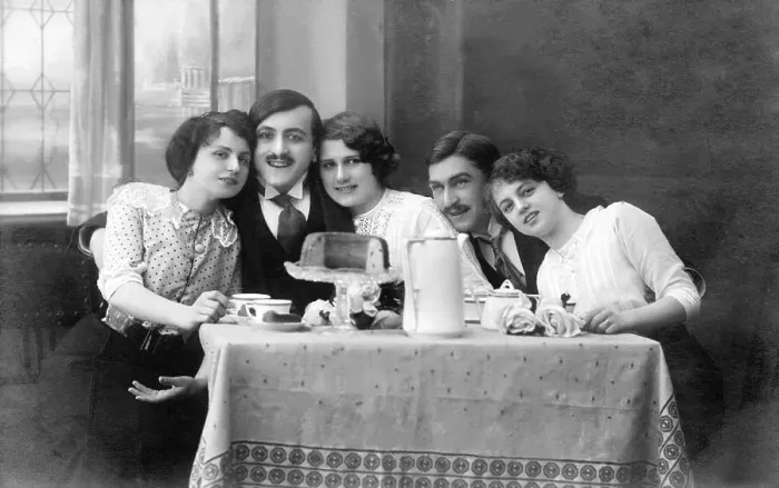 Framed Print : Historic photograph, three women and two men Framed Print : Historic photograph, three women and two men