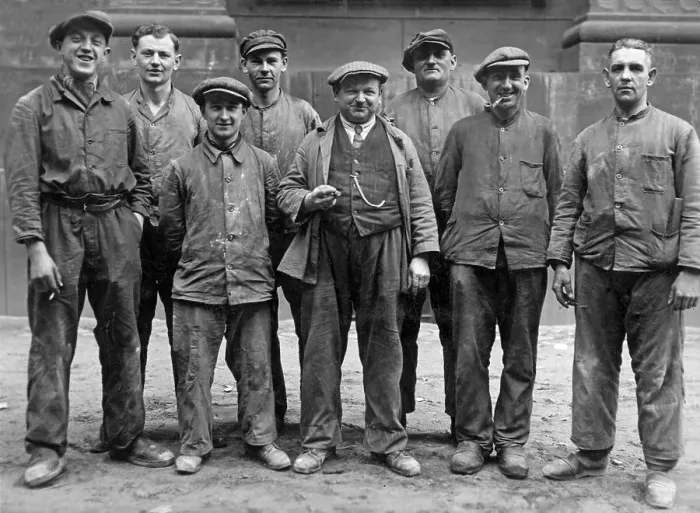 Framed Print : Historic photograph, workmen and boss, around 1922