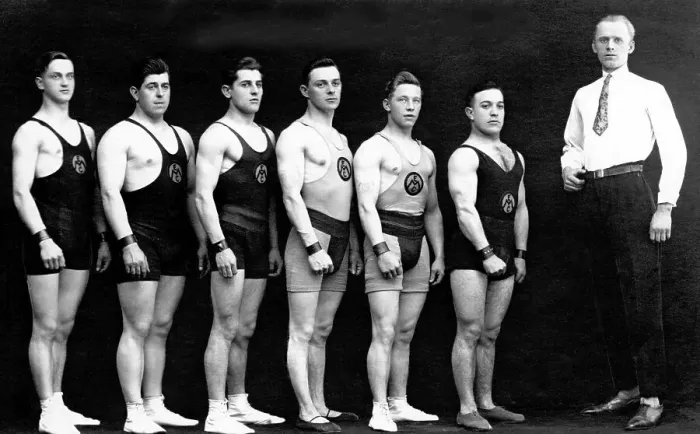 Framed Print : Historic photograph, wrestlers, around 1920