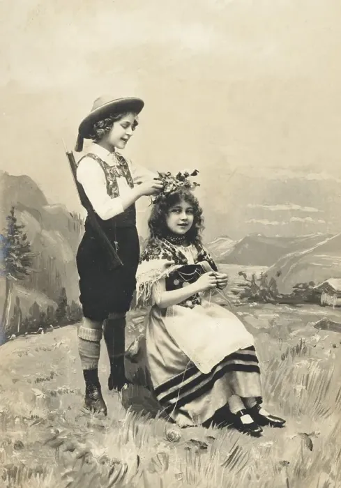 Framed Print : Historic postcard about 1900 Germany couple in costume of the Alps Framed Print : Historic postcard about 1900 Germany couple in costume of the Alps