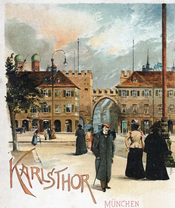 Framed Print : Historic postcard about 1900 Munich Karlstor Charles gate Germany Framed Print : Historic postcard about 1900 Munich Karlstor Charles gate Germany
