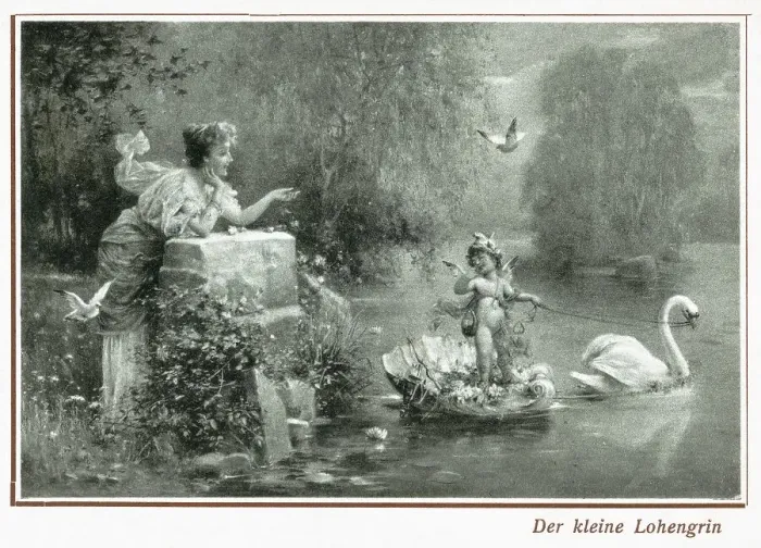 Framed Print : Historic postcard about 1900 young Lohengrin with the swan Germany