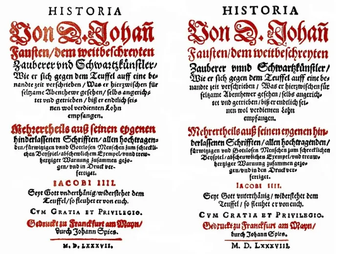 Framed Print : Historic print, 1587-88, front page of the first and the second Faust book Framed Print : Historic print, 1587-88, front page of the first and the second Faust book