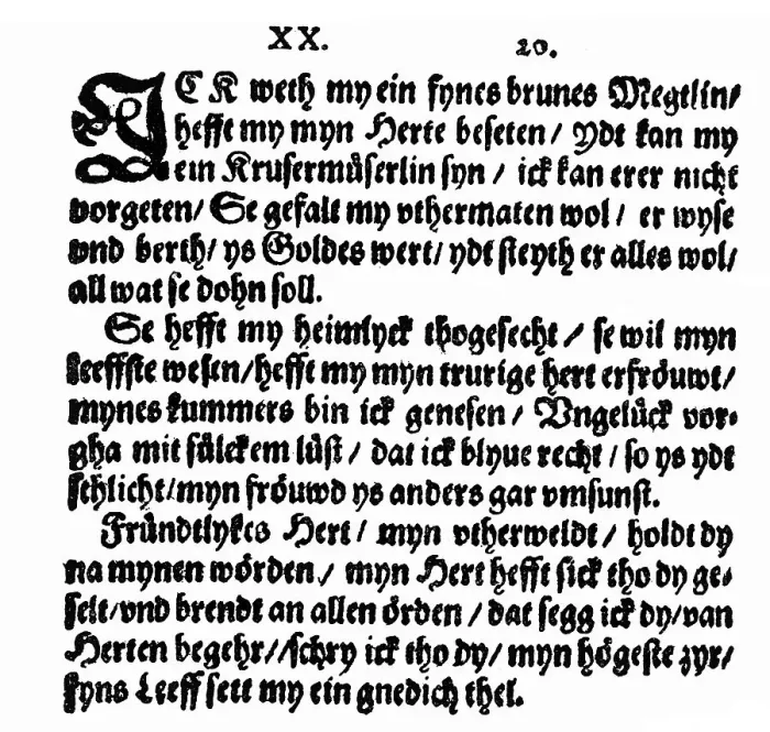Framed Print : Historic print, 1620, a Low German love song