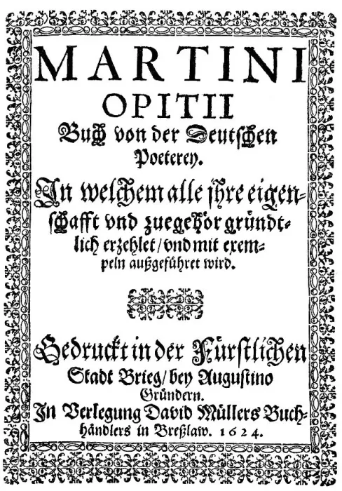 Framed Print : Historic print from 1624, book title by Martin Opitz von Boberfeld