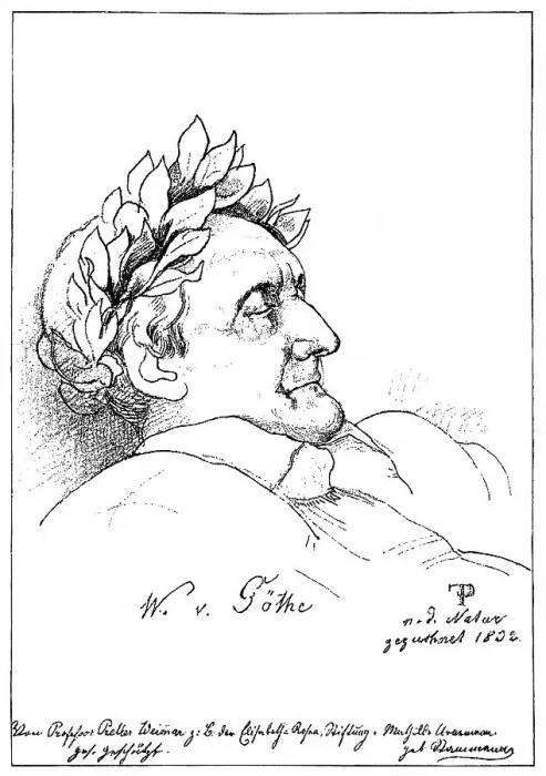 Framed Print : Historic print, drawing, 1832, portait of the dead Johann Wolfgang von Goethe