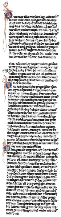 Framed Print : Historic print, manuscript, Middle High German text: Owe war sint verswunden Framed Print : Historic print, manuscript, Middle High German text: Owe war sint verswunden