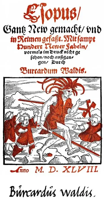 Framed Print : Historic print, woodcut, 1548, front page of the Esopus book of fables by Burkard Waldis Framed Print : Historic print, woodcut, 1548, front page of the Esopus book of fables by Burkard Waldis