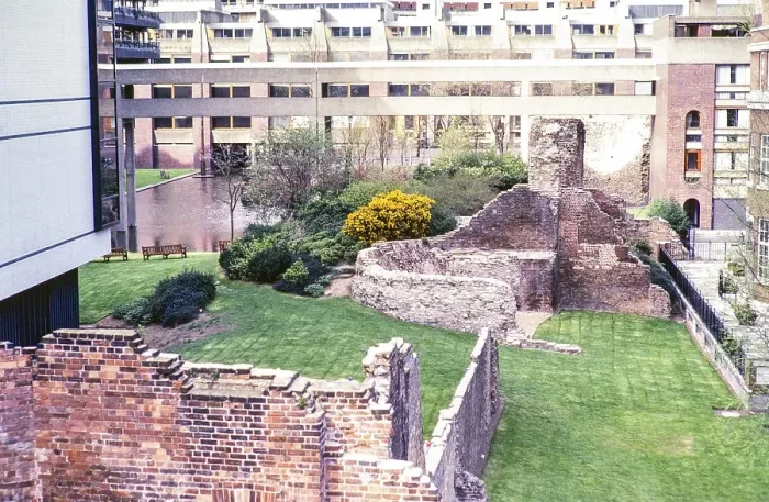Framed Print : Historic ruins of the city wall in the Barbican, London, England, UK