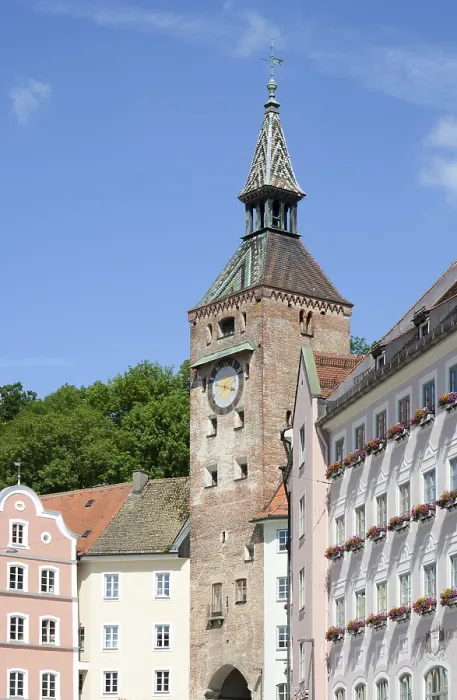 Framed Print : Historic Schmalzturm tower of Landsberg at the river Lech (Bavria) Germany