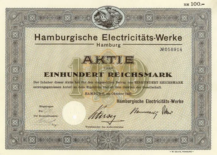 Framed Print : Historic share certificate, 100 reichsmarks
