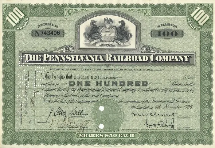 Framed Print : Historic share certificate, The Pennsylvana Railroad Company