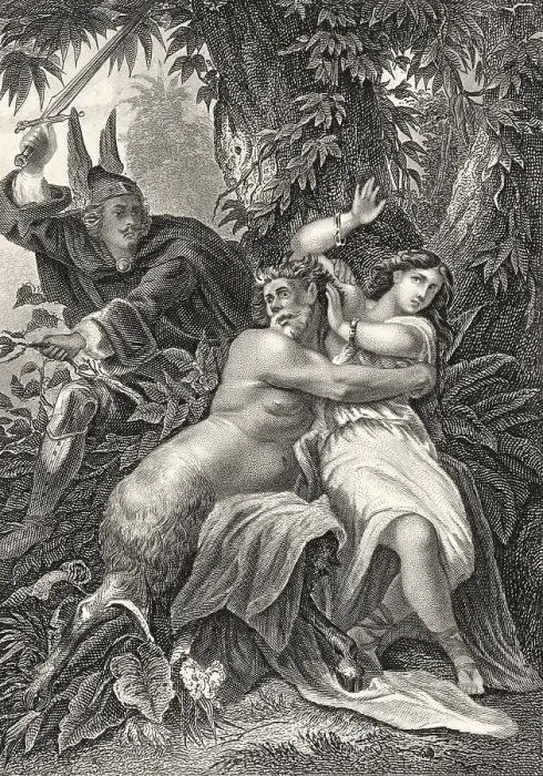 Framed Print : Historic steel engraving, Minotaur with a virgin