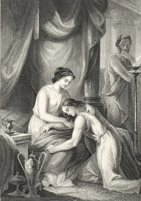 Framed Print : Historic steel engraving, scene from the Tale of Agathon