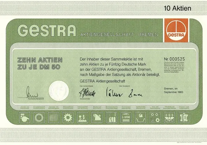 Framed Print : Historic stock certificate, 10 shares of 50 Deutschmarks