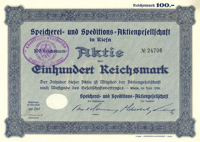 Framed Print : Historic stock certificate, 100 reichsmarks
