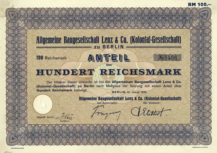 Framed Print : Historic stock certificate, 100 reichsmarks