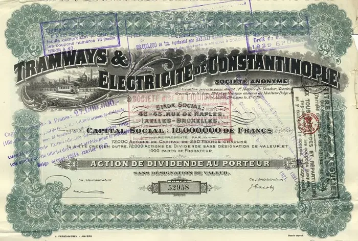 Framed Print : Historic stock certificate, image of a tram Framed Print : Historic stock certificate, image of a tram