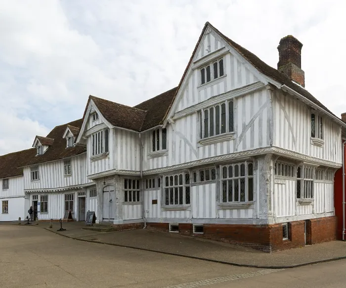 Framed Print : Historic timber-framed Guildhall building
