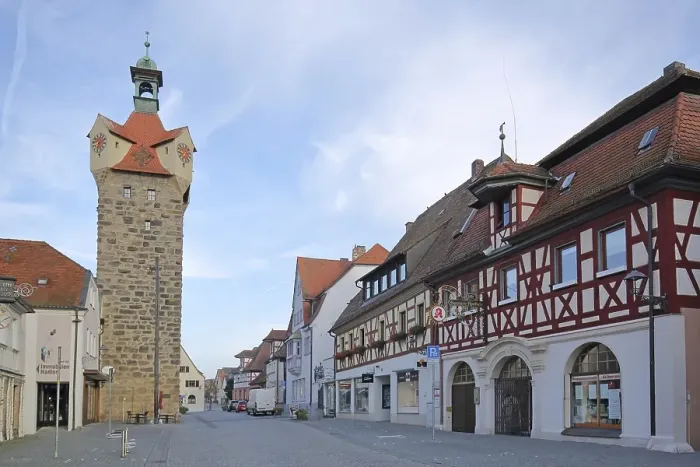 Framed Print : Historic tower and half-timbered house Beyschlagsche Apotheke
