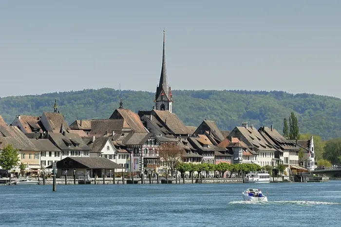 Framed Print : Historic part of town on the bank of the Rhine River