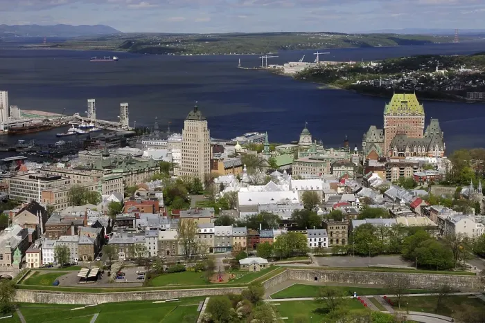 Framed Print : Historic town centre of Quebec City with the harbour and the St