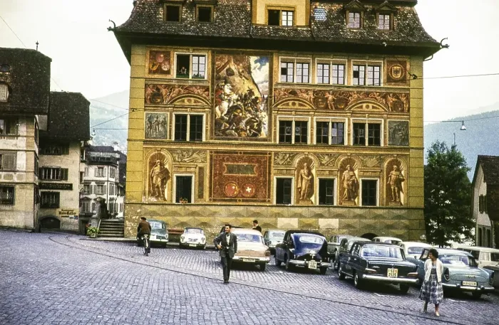 Framed Print : Historic town hall building, Schwyz, Canton Schwyz, Switzerland, Europe, around 1960, Europe Framed Print : Historic town hall building, Schwyz, Canton Schwyz, Switzerland, Europe, around 1960, Europe
