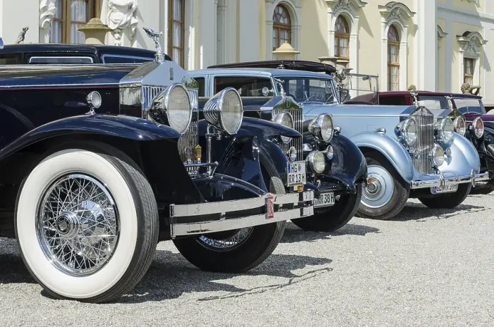 Framed Print : Historic, vintage Rolls-Royce cars are parked in front of Schloss Ludwigsburg Palace