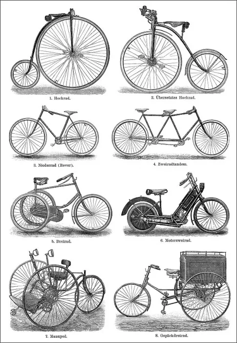 Framed Print : Historical bicycles, 19th century Framed Print : Historical bicycles, 19th century